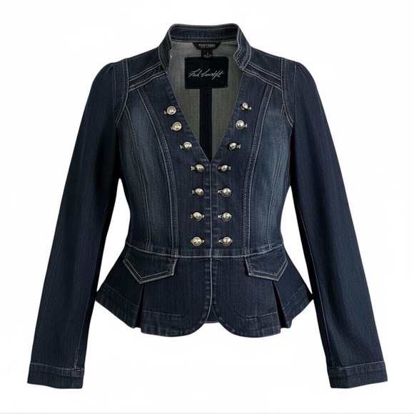 NWT White House Black Market Peplum Hem Military Inspired Jean Jacket, Sz 14 - Picture 3 of 16